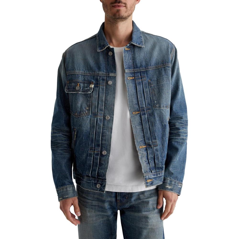imageAG Adriano Goldschmied mens Sid Pleated Denim Trucker Jacket19 Years Garden Grove