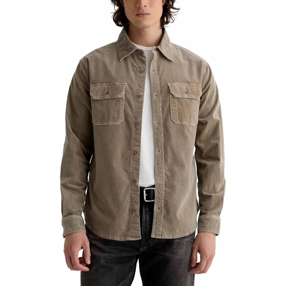 imageAG Adriano Goldschmied Mens Curtis Classic Fit Work ShirtSulfur Industrial Taupe