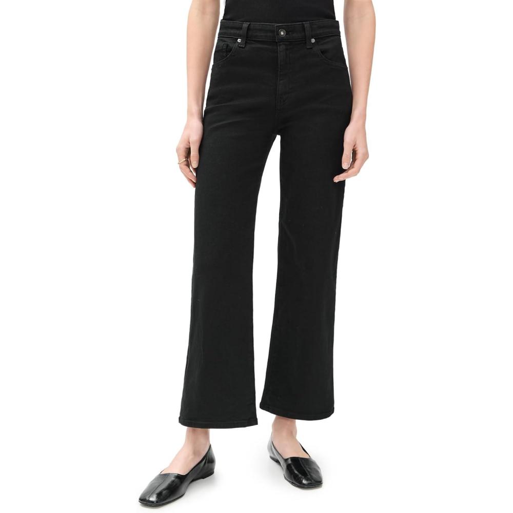 imageAG Adriano Goldschmied Womens Saige Mid Rise Wide Leg CropSuper Black