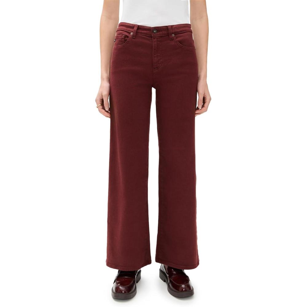 imageAG Adriano Goldschmied Womens Saige Mid Rise Wide Leg JeansCranberry