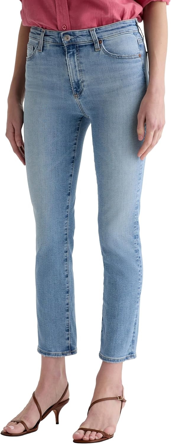 imageAG Womens Mari MidRise Slim Straight Crop Jeans in Marina Blue 26 27 inch Inseam