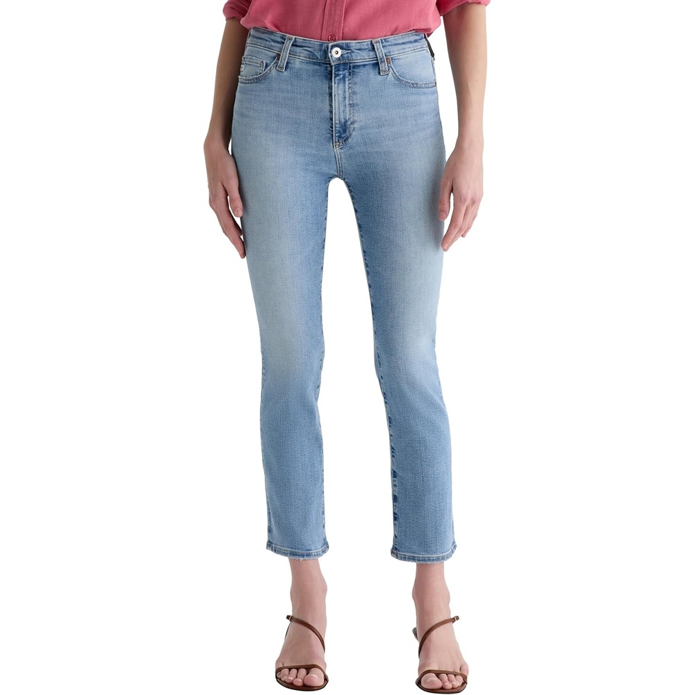 imageAG Womens Mari MidRise Slim Straight Crop Jeans in Marina Blue 26 27 inch Inseam