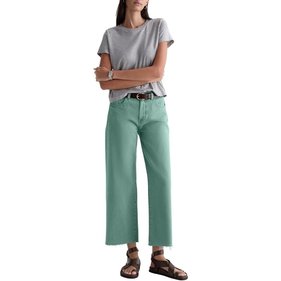 image:imageAG Adriano Goldschmied Womens Saige MidRise Wide Leg CropSulfur Sunwashed Jade