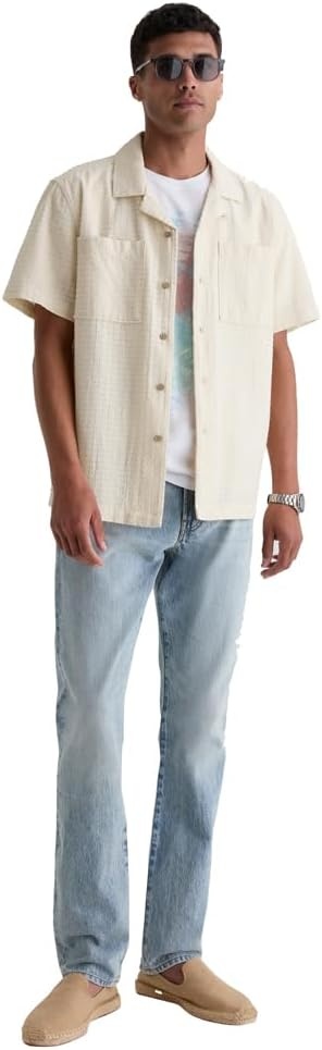 image:imageAG Adriano Goldschmied Mens Marco Relaxed Fit Camp ShirtChampagne