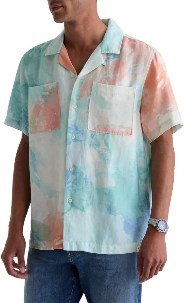 image:imageAG Adriano Goldschmied Mens Marco Relaxed Fit Camp ShirtPoolside Aqua