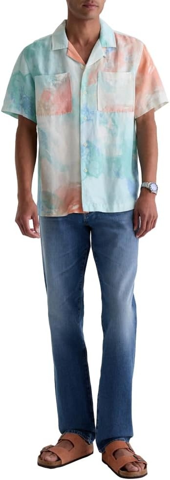 image:imageAG Adriano Goldschmied Mens Marco Relaxed Fit Camp ShirtPoolside Aqua