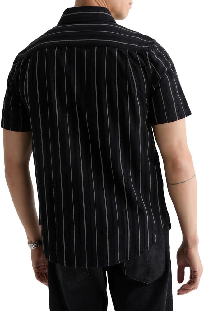 image:imageAG Adriano Goldschmied Mens Mason SS Classic Fit Work ShirtBlackNatural Stripe