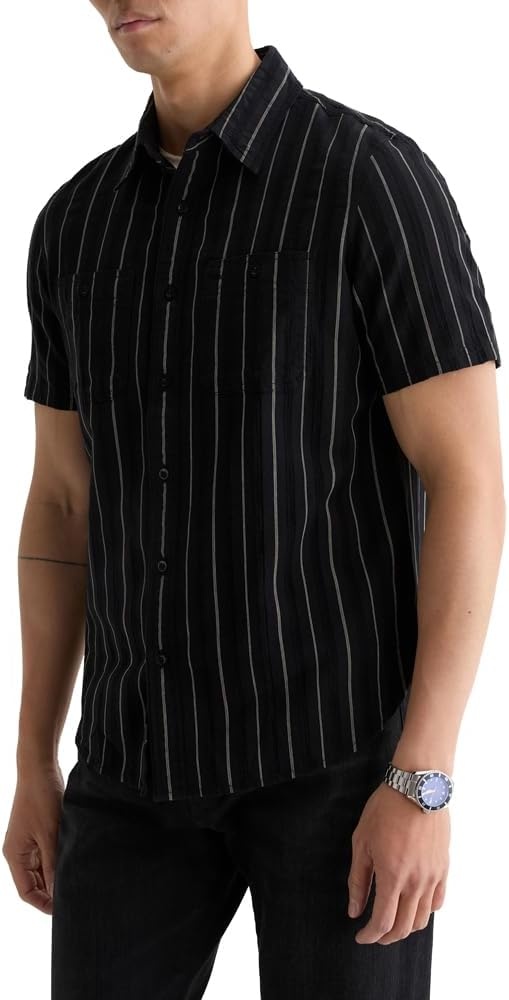 image:imageAG Adriano Goldschmied Mens Mason SS Classic Fit Work ShirtBlackNatural Stripe