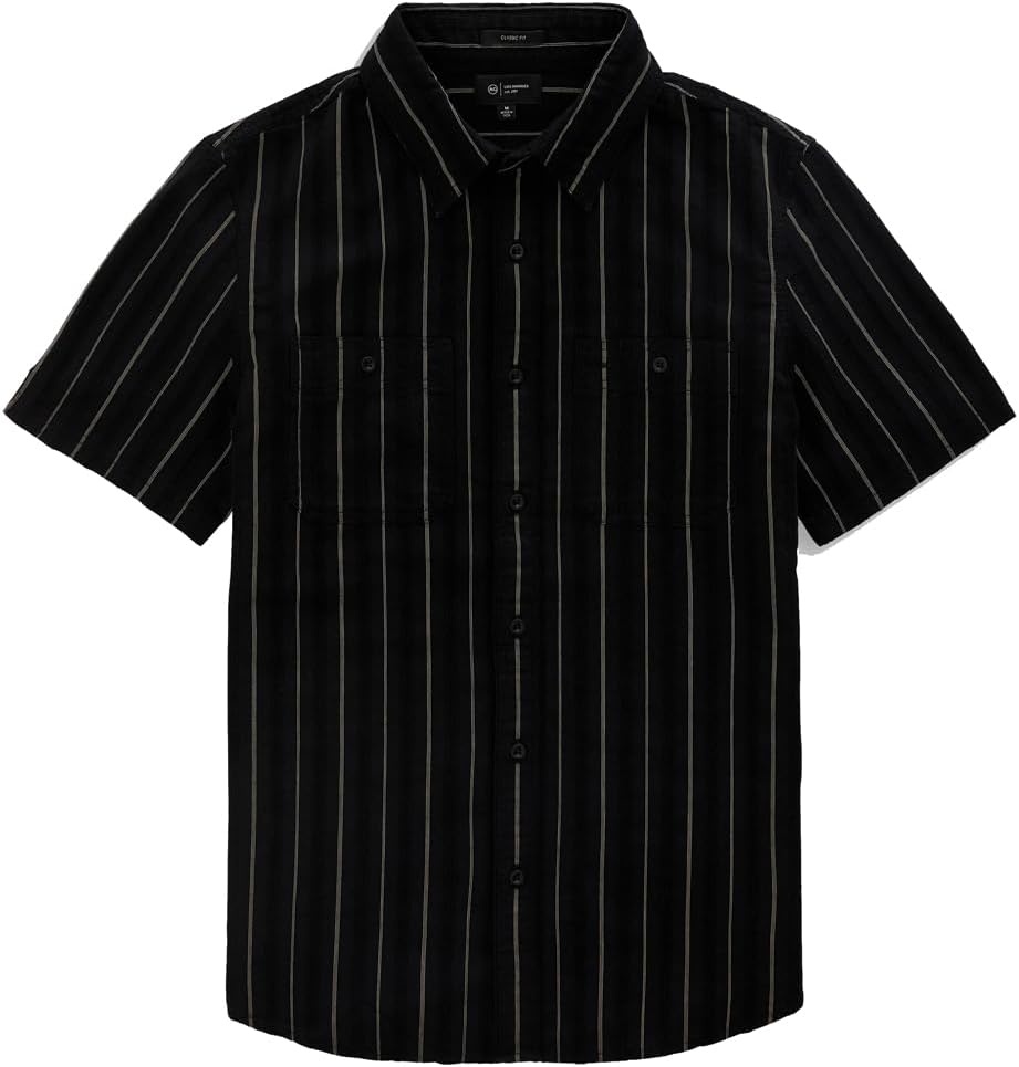 image:imageAG Adriano Goldschmied Mens Mason SS Classic Fit Work ShirtBlackNatural Stripe