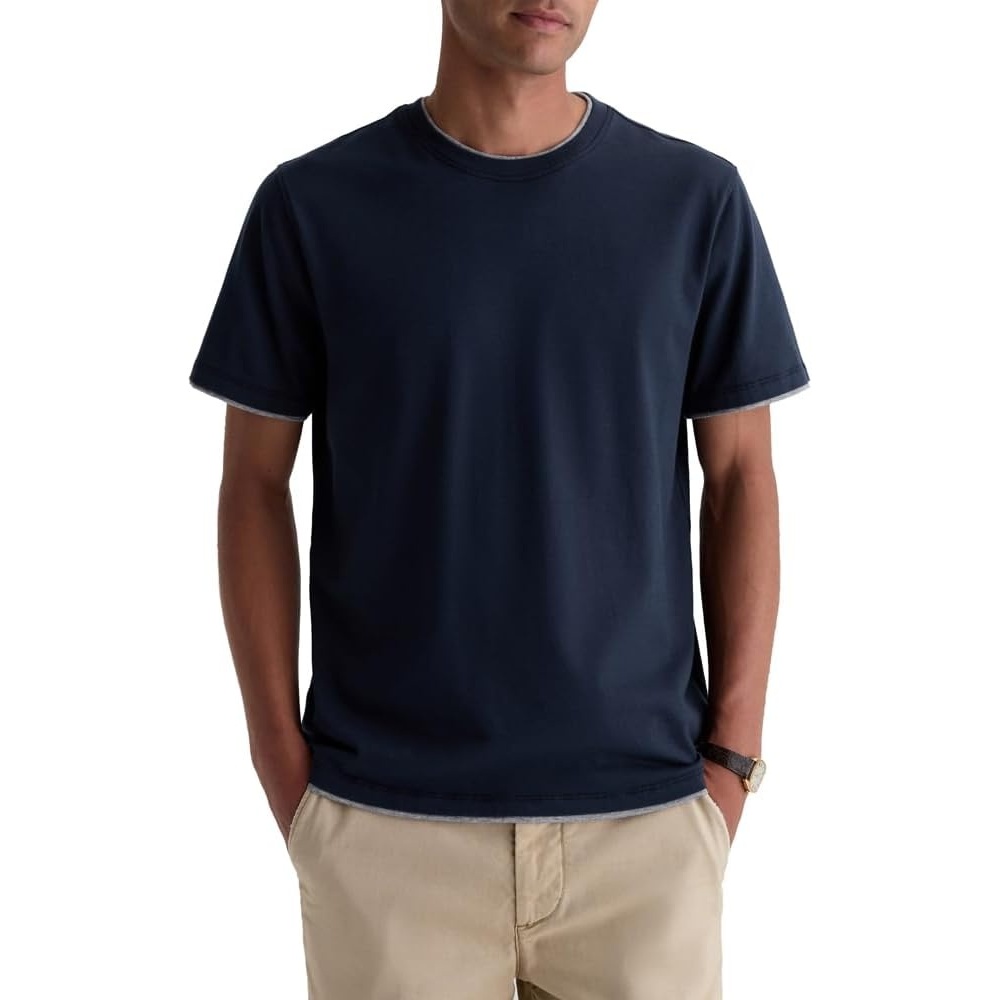 image:imageAG Adriano Goldschmied Mens Como Double Layer Classic Fit SS Crew Neck TShirtDeep NavyHeather Grey
