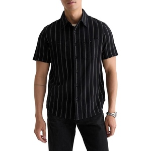 AG Adriano Goldschmied Men’s Mason S/S Classic Fit Work Shirt(Black/Natural Stripe)