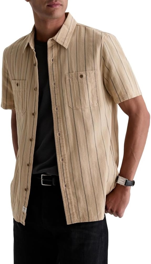 image:imageAG Adriano Goldschmied Mens Mason SS Classic Fit Work Shirt NaturalBlack Stripe M