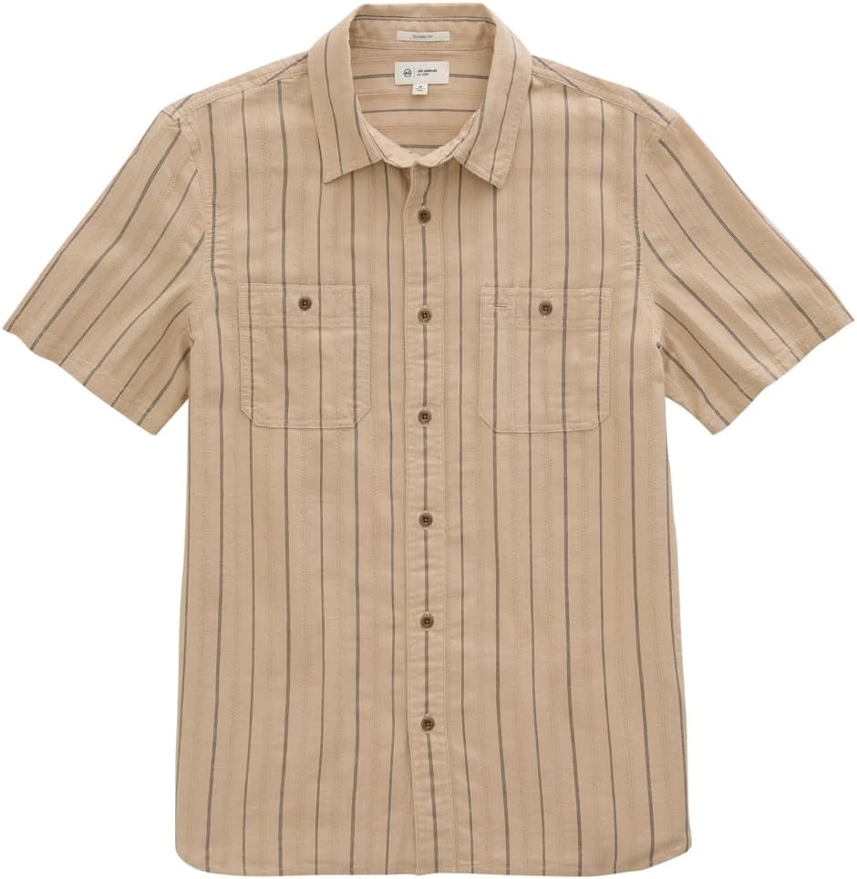 image:imageAG Adriano Goldschmied Mens Mason SS Classic Fit Work Shirt NaturalBlack Stripe M