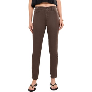 AG Jeans Mari Mid-Rise Slim Straight Pants in Bass(Leatherette Light Burnt Umber)